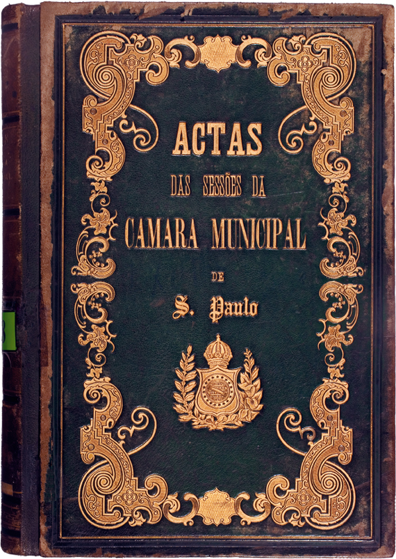 EXEMPLAR DE VOLUME DAS ATAS DA CÂMARA GUARNECIDO COM O TIPO DE ENCADERNAÇÃO USADA ENTRE 1871 E 1892