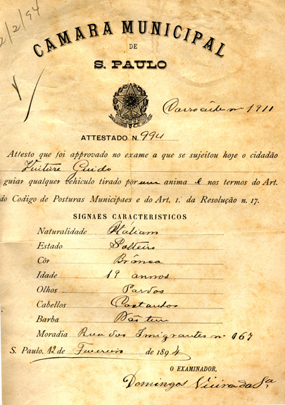 Atestado - carroceiro - 1894