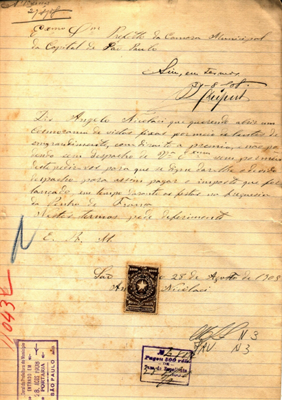 Solicitao de ngelo Nicolaci - 1908