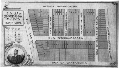 Planta geral da Vila Economizadora, como aparece no panfleto publicitrio da poca