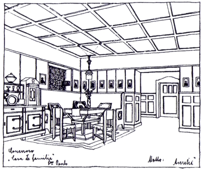 Perspectiva interna da casa econmica projetada por Ludswig Doescht, 1916