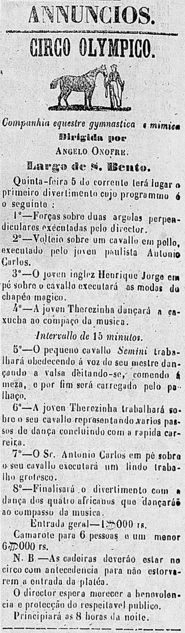 CORREIO PAULISTANO, 3 de junho de 1856, p.4 -Circo Olympico