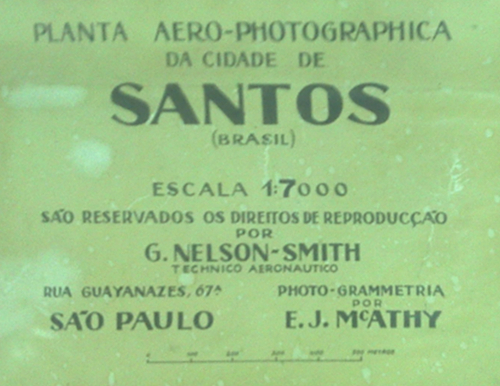 Etiqueta do mapeamento 'Planta Aero-Photographica da cidade de Santos